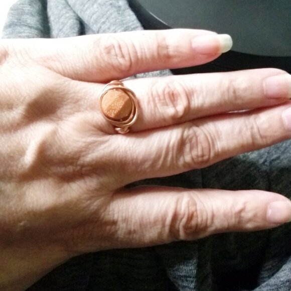 Faceted Goldstone & Copper Wire Ring - Handmade & Unique! Size 7.5 - Picture 1 of 6